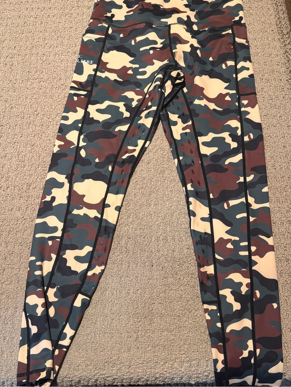 Equestrian Camo Print Leggings - Green Tan Brown